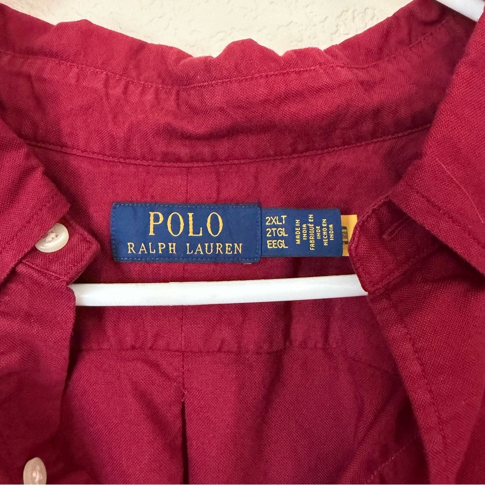 Polo Ralph Lauren Shirt Mens 2XLT Red Button Up Long Sleeve Big Tall Cotton - Picture 3 of 4